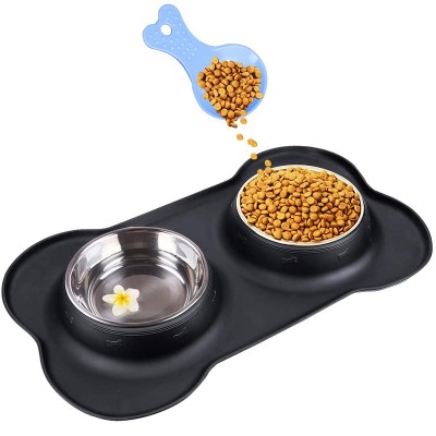 Wholesale Portable Collapsible Silicone Foldable Pet Double Stainless Bowl Pet Feeder